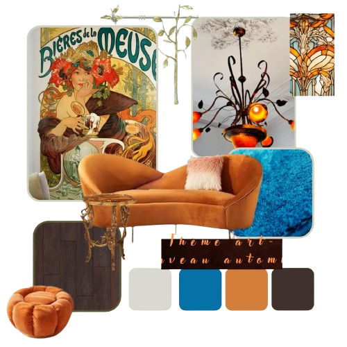 Idée de moodboard sur le thème de l'automne, avec une influence art-nouveau Idée de moodboard sur le thème de l'automne, avec une influence art-nouveau